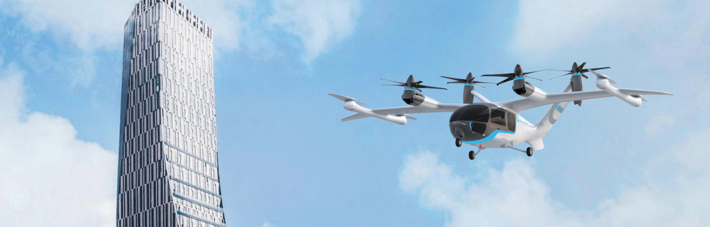 eVTOL 飞行器掠过城市天际线